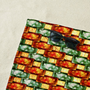 Carved and stained green orange rectangular plates beach towel