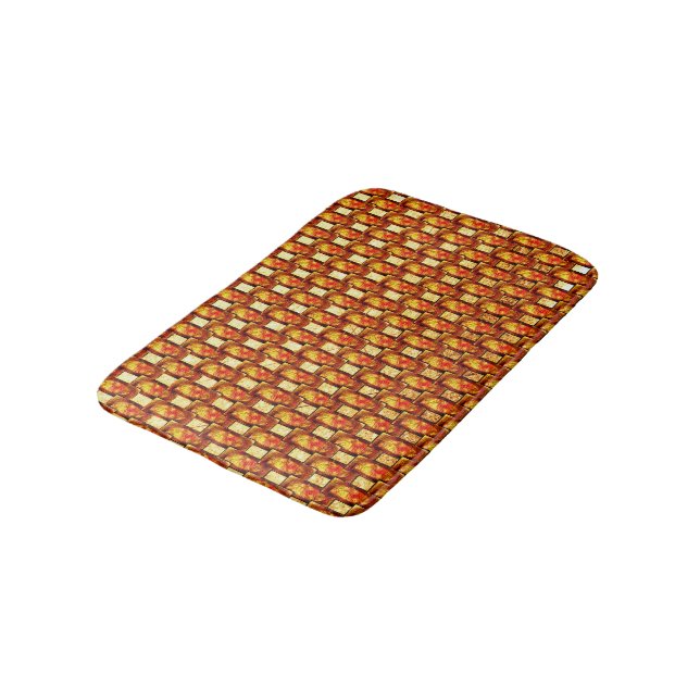 Carved and stained orange brown plates bath mat (Angled)