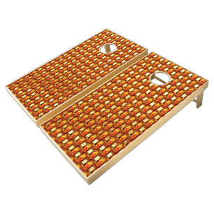 Carved and stained orange brown plates cornhole set