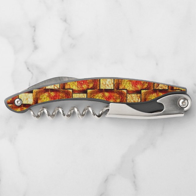 Carved and stained orange brown rectangular plates waiter's corkscrew (Back)