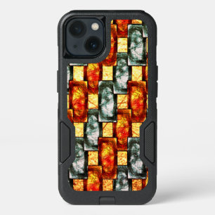 Carved and stained red green rectangular plaques iPhone 13 case