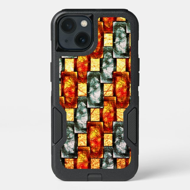 Carved and stained red green rectangular plaques otterbox iPhone case (Back)