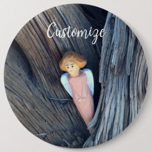 Carved angel in tree Thunder Cove Button