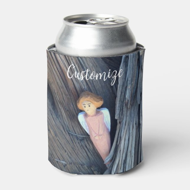 Carved angel in tree Thunder Cove Can Cooler (Can Front)
