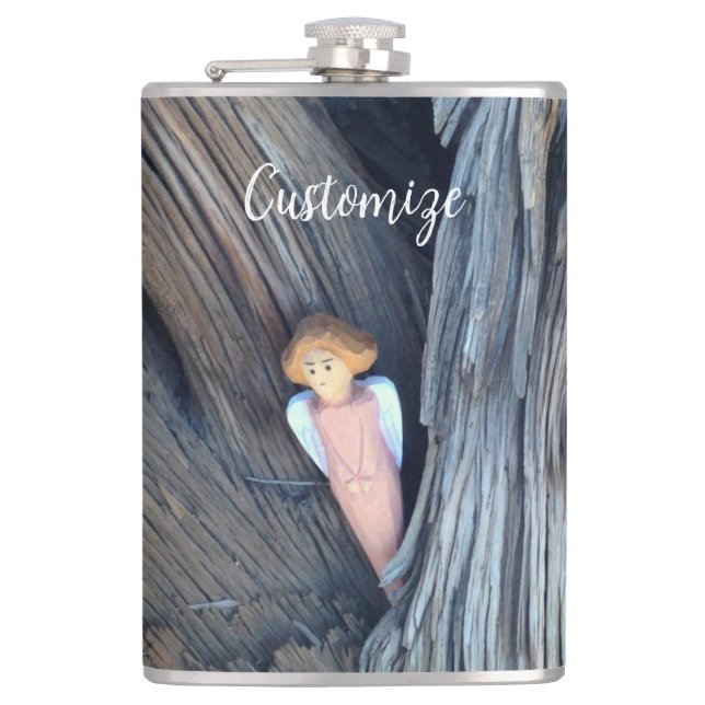 Carved angel in tree Thunder Cove Flask (Front)