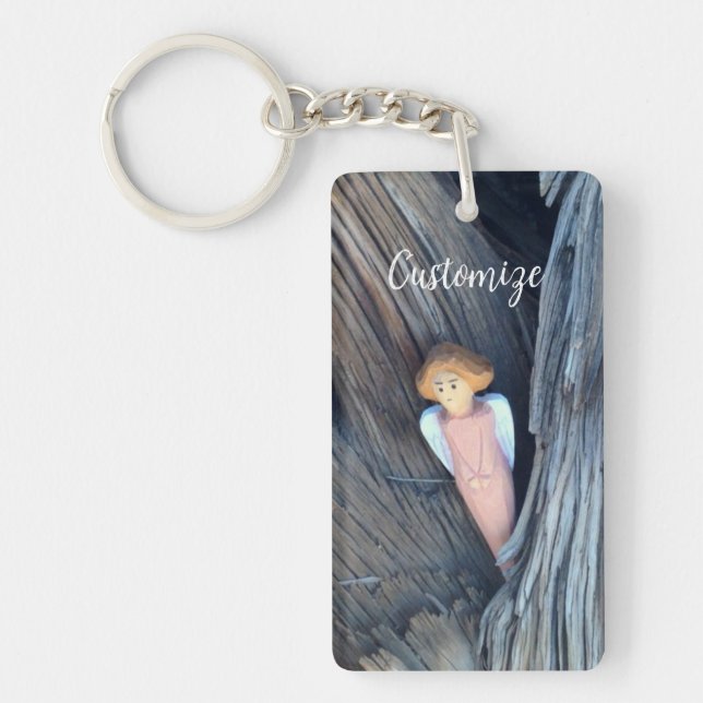 Carved angel in tree Thunder Cove Keychain (Front)