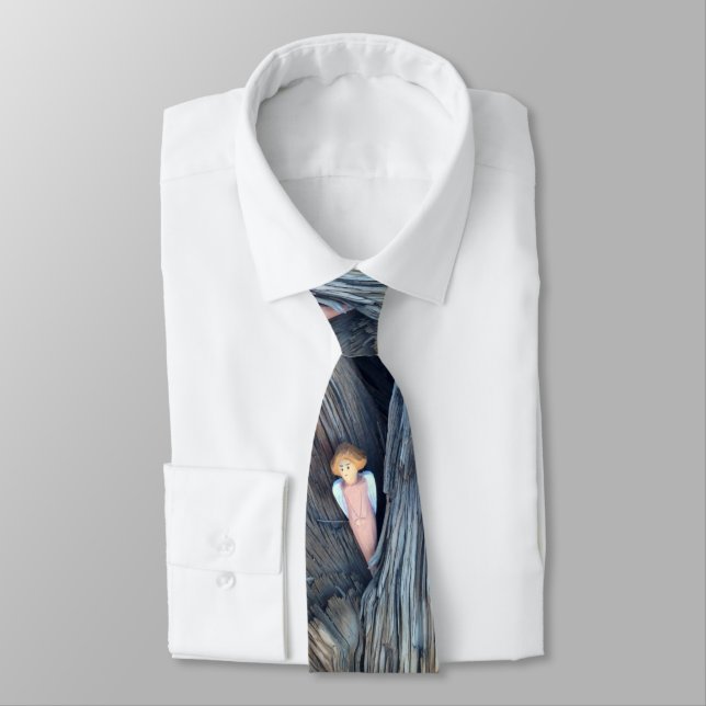 Carved angel in tree Thunder Cove Neck Tie (Tied)