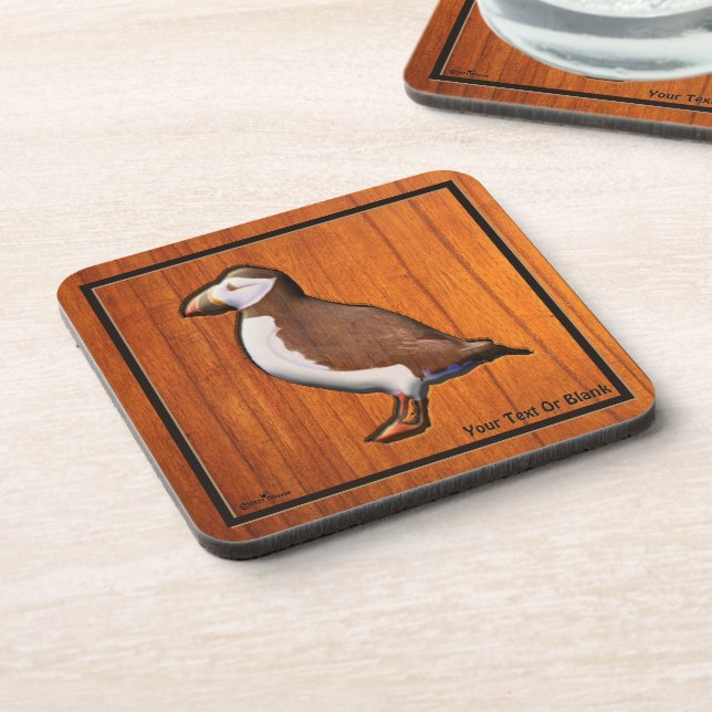 Carved Atlantic Puffin Beverage Coaster (Left Side)