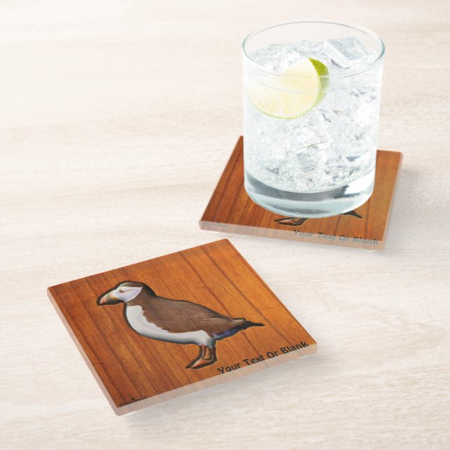 Carved Atlantic Puffin Beverage Coaster (Angled)