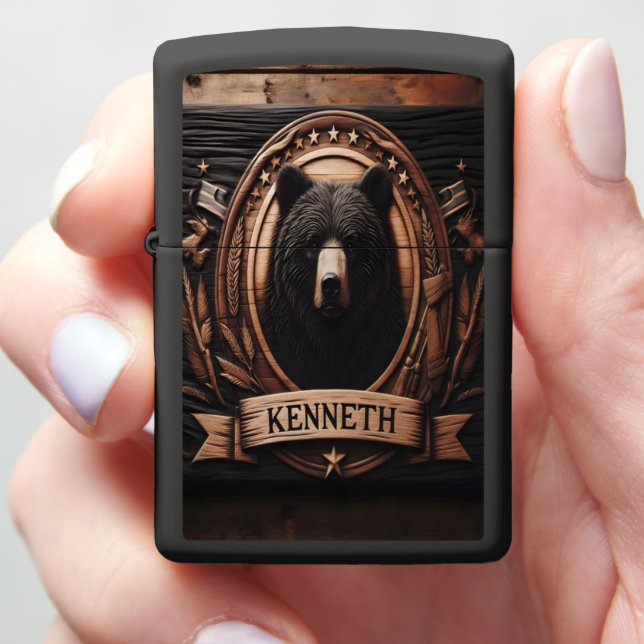 Carved Bear Crest for Kenneth Zippo Lighter (In Hand)