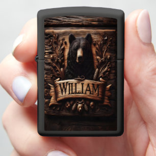 Carved Bear Head Wooden Sign Zippo Lighter