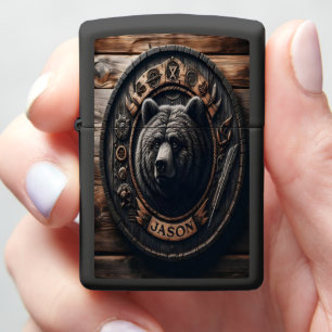 Carved Bear Shield for Jason Zippo Lighter