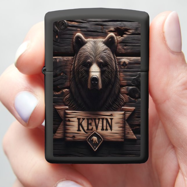Carved Bear Sign for Kevin Zippo Lighter (In Hand)