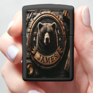 Carved Bear Wood Sign Zippo Lighter