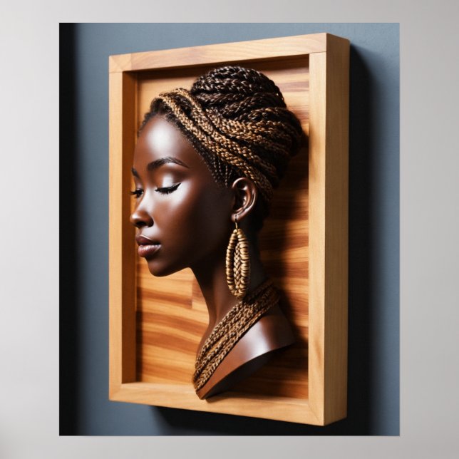 "Carved Beauty: 3D Braided Hairstyle Wall Art (Front)