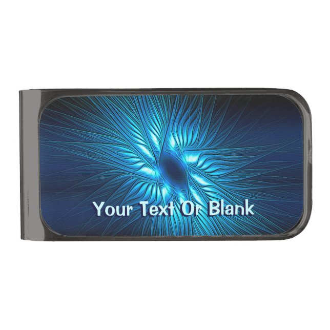 Carved Blue Star Gunmetal Finish Money Clip (Front)