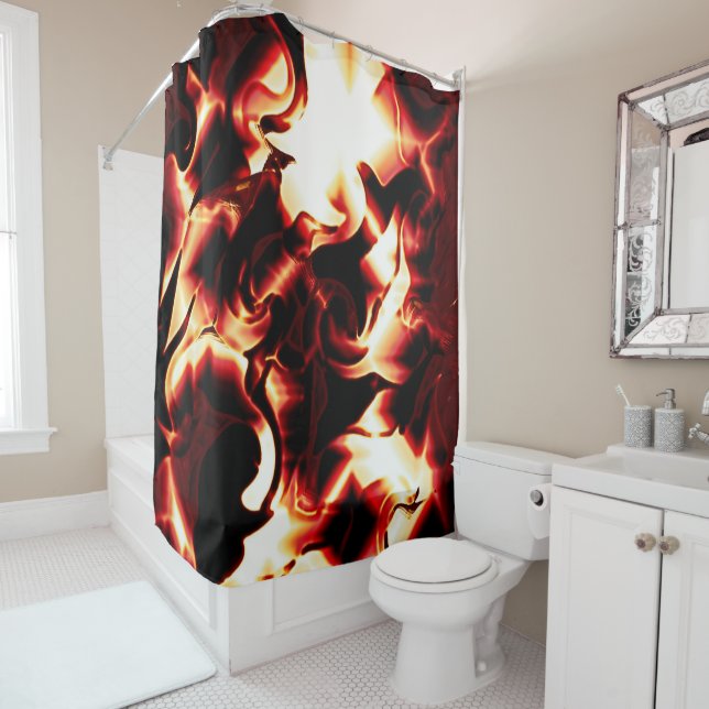 Carved bonfire on darkest red background shower curtain (In Situ)