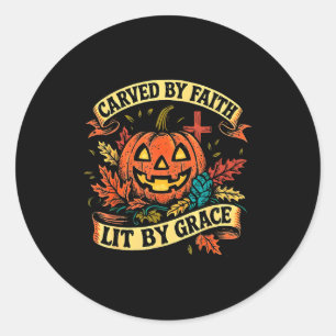 Carved By Faith Lit By Grace Religious Christian H Classic Round Sticker