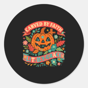 Carved By Faith Lit Grace Cute Fall Pumpkin Classic Round Sticker