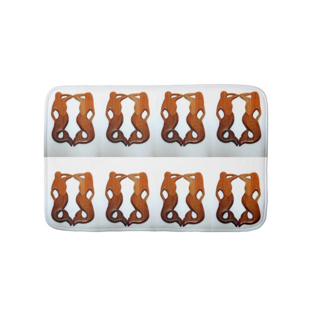 carved  cherry wood mermaids bath mat (Front)