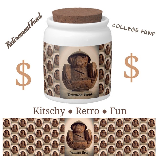 Carved Coconut Monkey Bank Retro Kitsch Candy Jar (Creator Uploaded)