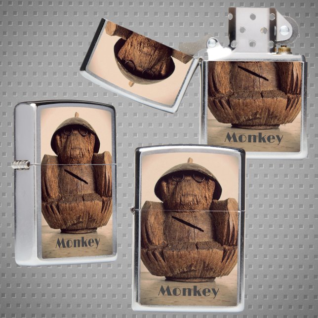 Carved Coconut Monkey Bank Retro Tiki Kitsch Zippo Lighter (Creator Uploaded)