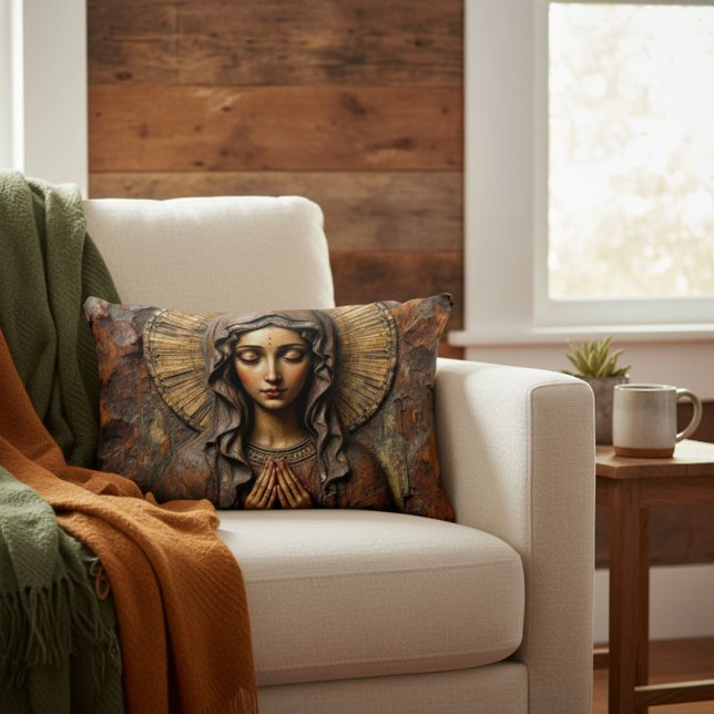 Carved Devotion  Wooden Mary Accent Pillow (Creator Uploaded)