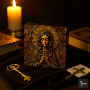 Carved Devotion Wooden Mary Ceramic Tile