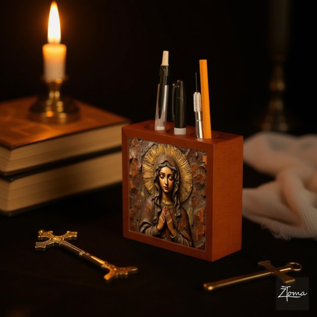 Carved Devotion  Wooden Mary Desk Organizer (Creator Uploaded)