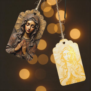 Carved Devotion Wooden Mary Foil Gift Tags
