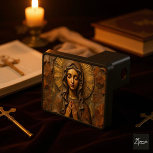 Carved Devotion  Wooden Mary Hitch Cover