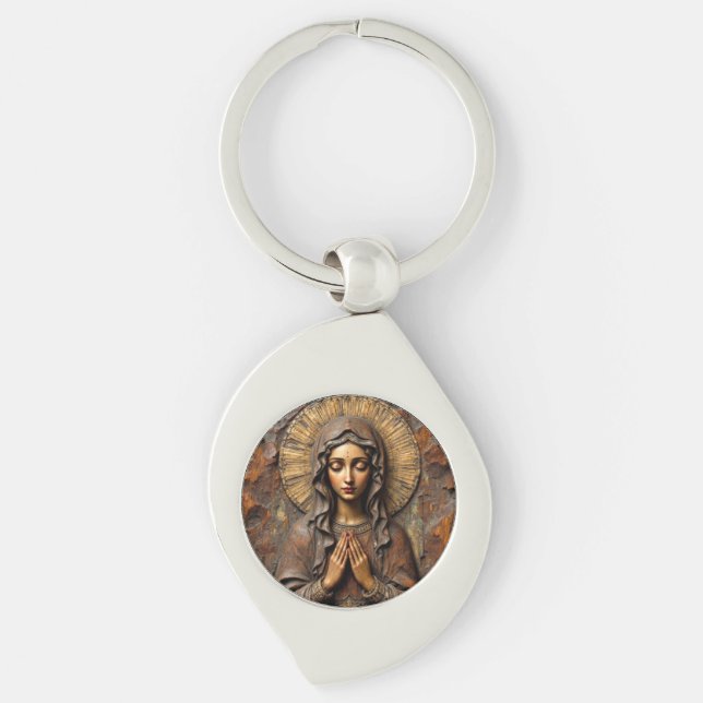 Carved Devotion  Wooden Mary Keychain (Front)