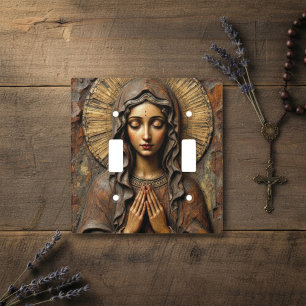 Carved Devotion Wooden Mary Light Switch Cover