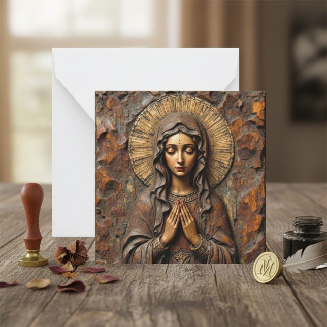 Carved Devotion  Wooden Mary Note Card (Creator Uploaded)