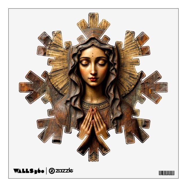 Carved Devotion  Wooden Mary Wall Decal (Front)