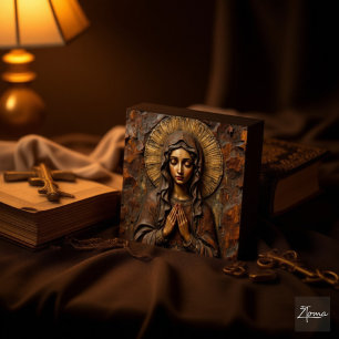Carved Devotion  Wooden Mary Wooden Box Sign