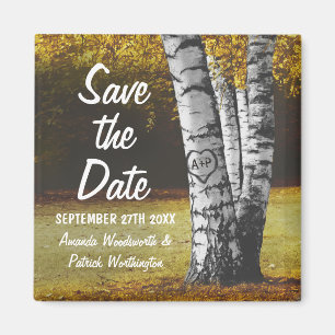 Carved Fall Birch Tree Wedding Save the Date Magnet