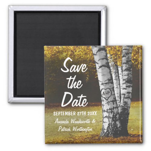 Carved Fall Birch Tree Wedding Save the Date Magnet