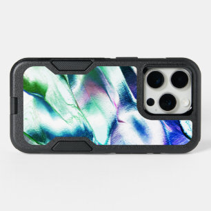 Carved from matte metal, green to blue lilac stain iPhone 15 pro case