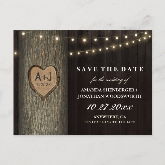 Carved Grandfather Oak Tree Save The Date Cards (Front)