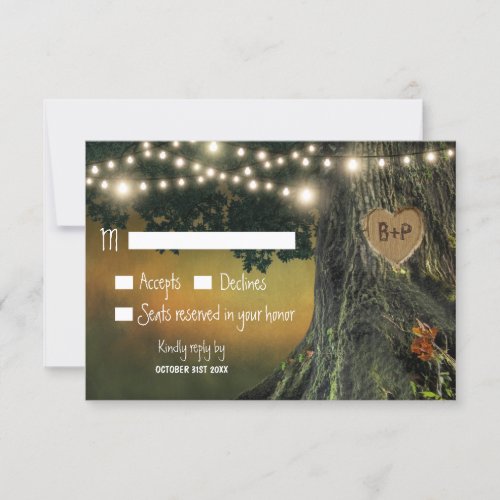 Carved Grandfather Oak Tree Wedding RSVP Cards