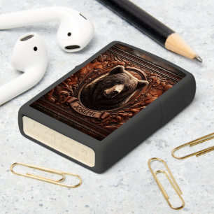 Carved Grizzly Portrait Zippo Lighter