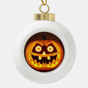 Carved Halloween Pumpkin Ceramic Ball Christmas Ornament