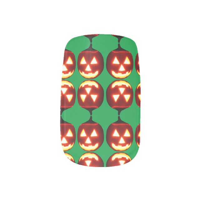 Carved Halloween Pumpkin Minx Nail Art (Left Thumb)