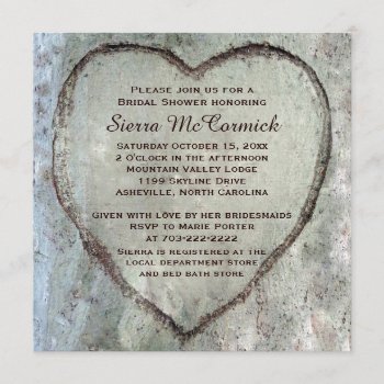 Carved Heart Birch Tree Bridal Shower Invitation by bridalwedding at Zazzle