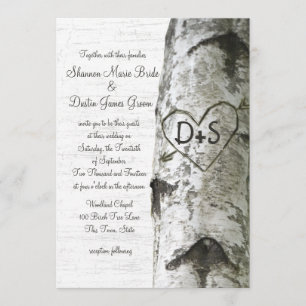 Carved Heart Birch Tree Wedding Invitation