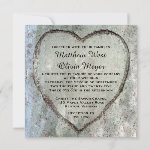 Carved Heart Birch Tree Wedding Invitation