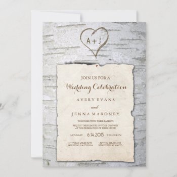 Carved Heart In Tree Pinned Wedding Invitation by GreenLeafDesigns at Zazzle
