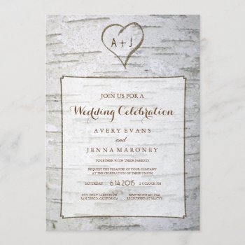 Carved Heart In Tree Wedding Invitation by GreenLeafDesigns at Zazzle