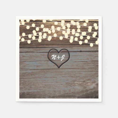 Carved Heart in Wood Country Rustic  Lights Napkins